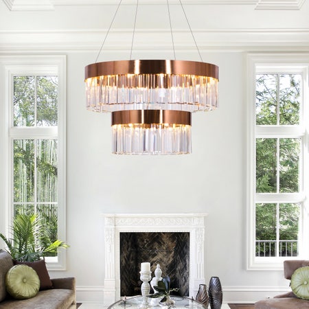 Center Of Attention (Medium, Gold) Double Crystal Chandelier