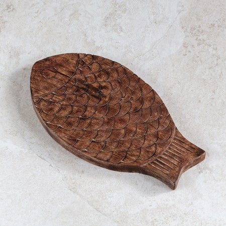 Fish shaped plate in India - White teak