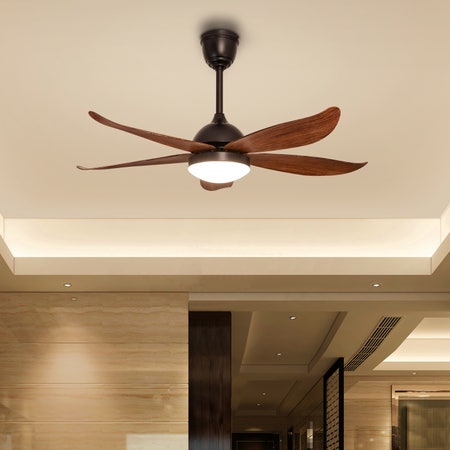 West Minister (122 cm Span, Matt Black Finish Metal Body, Teak Finish ABS Blades) Dimmable LED With Remote Control Ceiling Fan