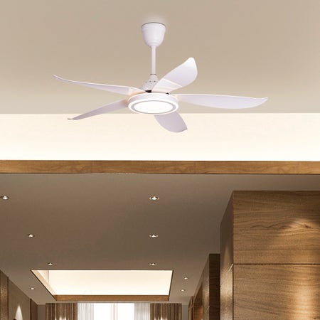 Oxford Street (140 cm Span, White Finish Metal Body, Glossy White ABS Blades) 3 Color Dimmable LED With Remote Control Ceiling Fan