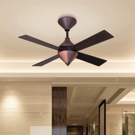 Lafayette Leather (122 cm Span, Matte Black Finish Metal Body With Brown Leather Shade, Walnut Finish Teak Wood Blades) Ceiling Fan