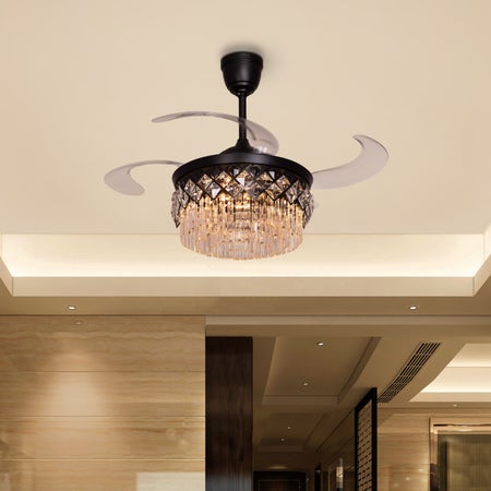 Special Effects (112 cm Span, Black Finish Metal Body, Transparent ABS Blades) Dimmable LED With Remote Control Crystal Chandelier Ceiling Fan