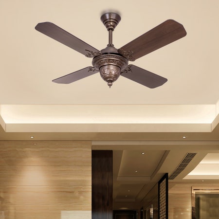 Maverick Moment (122 cm Span, Dark Brown Finish Metal Body, Brown Finish Teak Wood Blades) Ceiling Fan