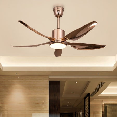 Revisited (137 cm Span, Gold Finish Metal Body, Gold Finish ABS Blades) Dimmable LED With Remote Control Ceiling Fan