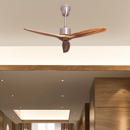 Nutmeg (132 cm Span, Chrome Finish Metal Body, Walnut Finish Solid Wood Blades) Ceiling Fan