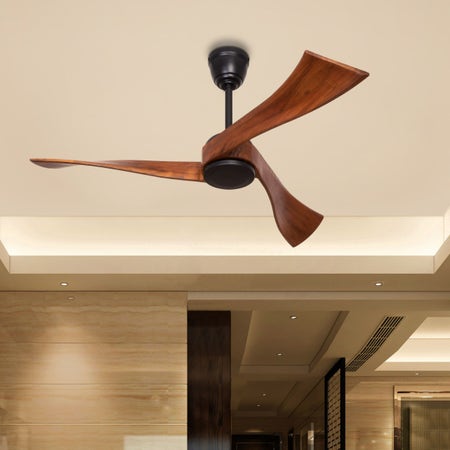 Slipstream 3 Blades (132 cm Span, Black Finish Metal Body, Teak Wood Finish Solid Wood Blades) Ceiling Fan