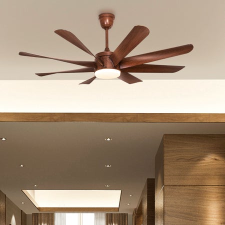 Chaos (155 cm Span, Wood Finish Metal Body, Teak Wood Finish ABS Blades) Dimmable LED With Remote Control Ceiling Fan