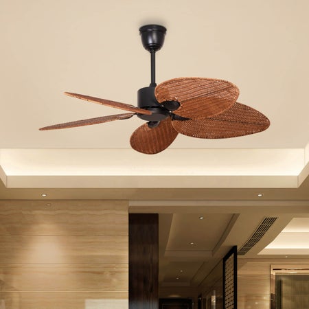 Florida Keys (132 cm Span, Black Finish Metal Body, Woven Cane On A Metal Frame) Ceiling Fan