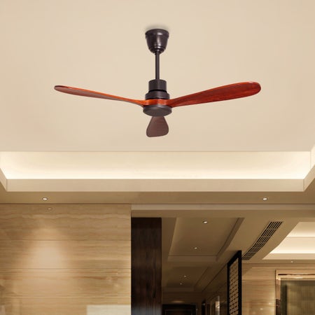 Glen Meadow (132 cm Span, Black Metal Body, Mahogany Finish Solid Wood Blades) Ceiling Fan