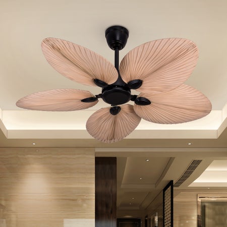 Palm Springs Rattan (122 cm Span, Black Metal Body, Processed Dry Palm Tree Leaves) Ceiling Fan