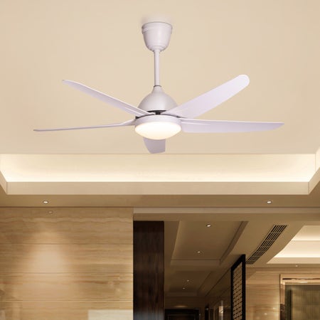 Vernazza (135 cm Span, White Finish Metal Body, White Finish ABS Blades) Dimmable LED With Remote Control Ceiling Fan