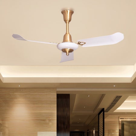 Venetian Opera (127 cm Span, White & Gold Finish Metal Body, White Finish Metal Blades) Ceiling Fan