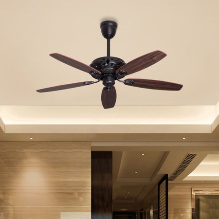 Big Sur (132 cm Span, Black Finish Metal Body, Teak Wood Finish Solid Wooden Blades) With Remote Control Ceiling Fan