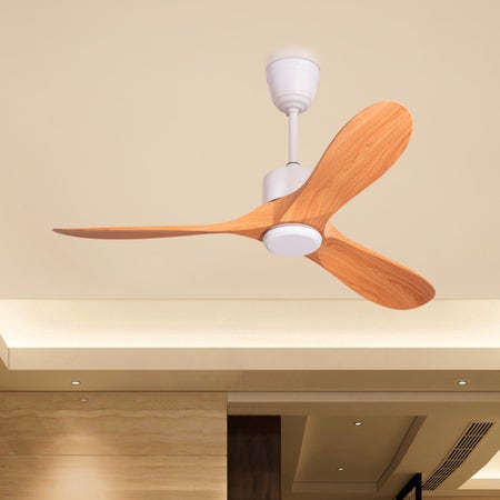 Tiburon (132 cm Span,  White Finish Metal Body, Maple Wood Finish ABS Blades) Ceiling Fan