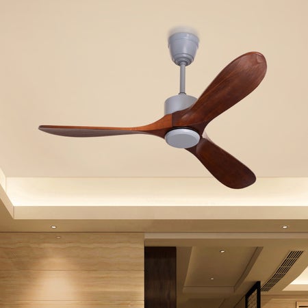 Tiburon (132 cm Span, Grey Finish Metal Body, Teakwood Finish Wooden Blades) Ceiling Fan