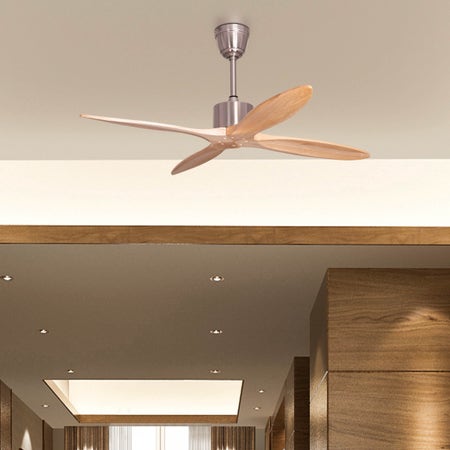 Capri Welcome (132 cm Span, Chrome Finish Metal Body, Maple Wood Finish Solid Wood Blades) Ceiling Fan