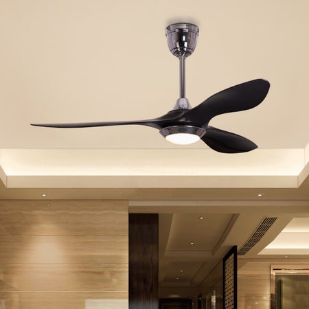 Bodrum Beauty (132 cm Span, Chrome Finish Metal Body, Black Finish ABS Blades) Dimmable LED With Remote Control Ceiling Fan