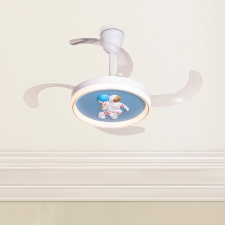 Astro Boy (Kid's Room 112 cm Span, White Finish Metal Body, Clear Finish ABS Blades) Dimmable LED with Remote Control Ceiling Fan