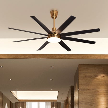 Oslo Opera (164 cm Span, Black And Gold Finish Metal Body, Black Finish ABS Blades) Dimmable LED With Remote Control Ceiling Fan