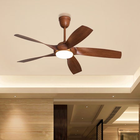 Redwood City (139 cm Span, Teak Wood Finish Metal Body, Teak Wood Finish ABS Blades) 3 Colour Dimmable LED With Remote Control Ceiling Fan