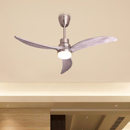 Niagara Falls (135 cm Span, Chrome Finish Metal Body, Grey Finish Wooden Blades) Dimmable LED With Remote Control Ceiling Fan