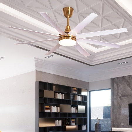 Oslo Opera (166 cm Span, Gold Finish Metal Body, White Finish ABS Blades) 3 colour Dimmable LED with Remote Control Ceiling Fan