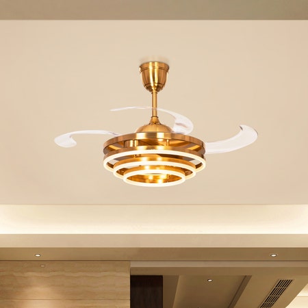 Croatian Queen (112 cm Span, Gold Finish Metal Body, Transparent ABS Blades) 3 Color LED Ceiling Fan