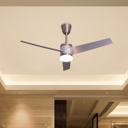 Salt Lake City (135 cm Span, Metal Body in Chrome Finish, ABS Blades in Grey Finish) 3 Color LED With Remote Control Ceiling Fan