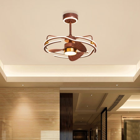 Windsor Castle (56 cm Span, Metal Body in Walnut Finish, ABS Blades in Walnut Finish) 3 Color LED With Remote Control Ceiling Fan