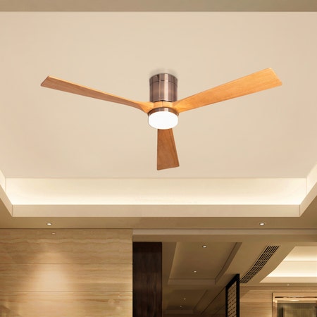 Breakfast In Belgrade (152 cm Span, Metal Body in Chrome Finish, Maple Finish Solid Wood Blades) 3 Color LED With Remote Control Ceiling Fan