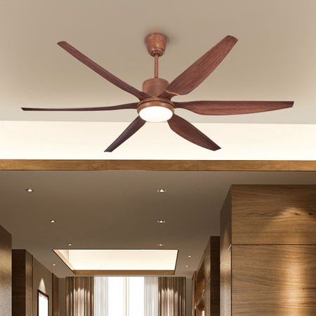 Monday Miracle (168 cm Span, Teak Finish Metal Body, Teak Finish ABS Blades) 3 Color LED With Remote Control Ceiling Fan