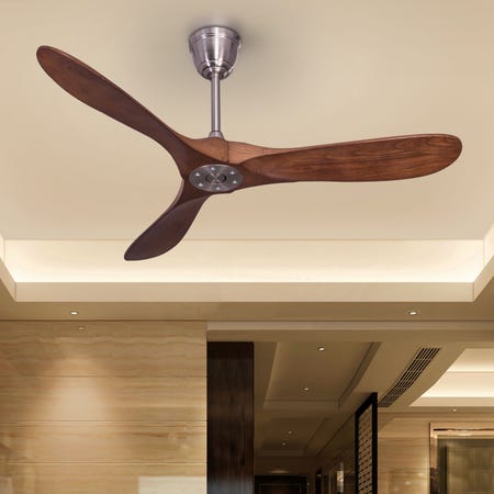 Spin Me Around (132 cm Span, Chrome Finish Metal Body, Solid Wood Blades) Ceiling Fan