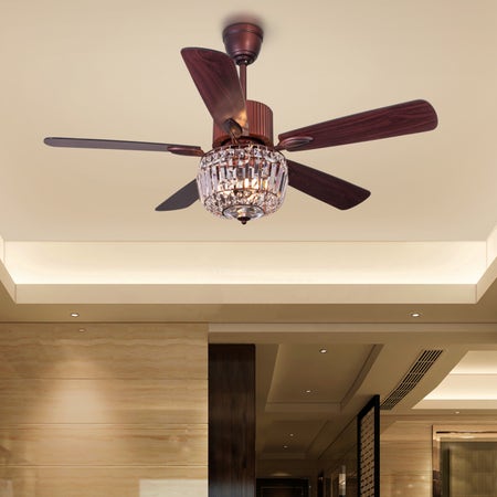 Encrusted  Crystal (132 cm Span, Mahogany Color Metal Body, Mahogany Finish MDF Blades) Crystal Chandelier Ceiling Fan