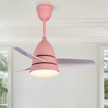 Little Mermaid (Kids' Room 92 cm Span, Pink Finished Metal Body, White ABS Blades) Dimmable LED with Remote Control Ceiling Fan