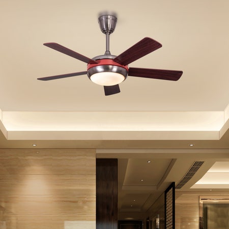 Making Plans (117 cm Span, Chrome Finish Metal Body, Mahogany Finish MDF Blades) Dimmable LED With Remote Control Ceiling Fan