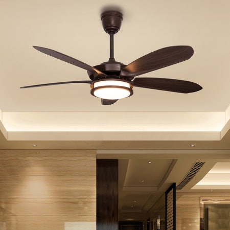 Monte Carlo (132 cm Span, Walnut Finish Metal Body, Walnut Finish ABS Blades) Dimmable LED With Remote Control Ceiling Fan