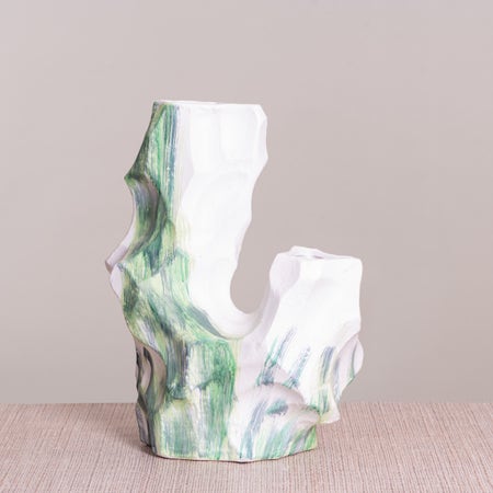 Grounded (White/Green) Textured Ceramic Vase