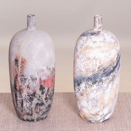 Blush On Textured Ceramic Vases