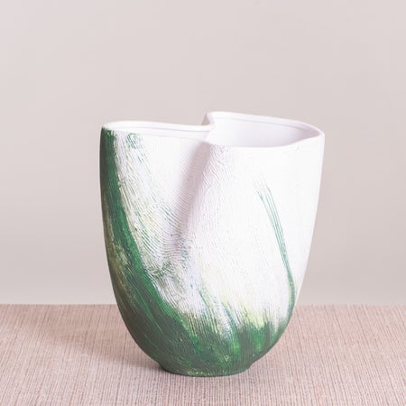 Forest Sky (White/ Green/ Black) Textured Ceramic Vase