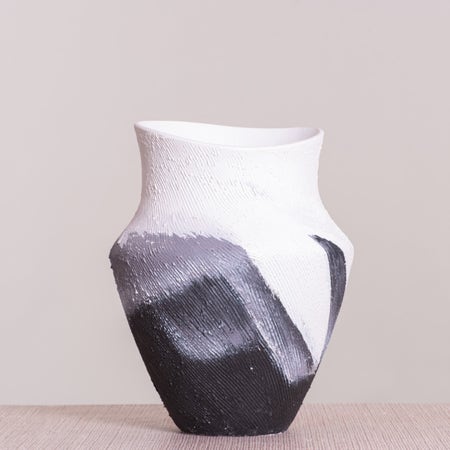 Crossroad (White/ Black) Textured Ceramic Vase