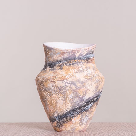 Crossroad (Orange/ Black) Textured Ceramic Vase