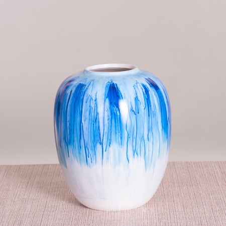 ⁠Green Apple Martini (White/ Blue) Textured Ceramic Vase