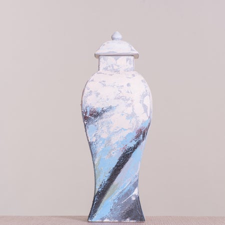 ⁠China Town (White/ Blue/ Black) Textured Ceramic Vase