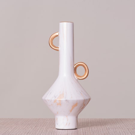 Arabian Nights (Long, White/Gold) Ceramic Vase