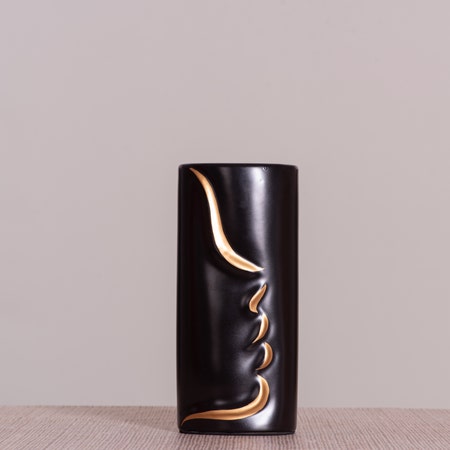 Walk On The Bright Side (Long, Black/Gold) Ceramic Vase