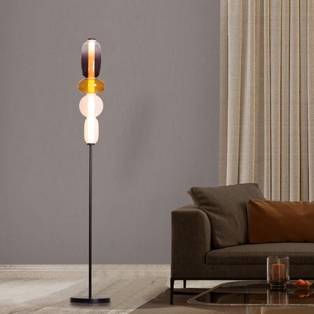 After The Rain (Smokey Grey, Amber, 3 Color Built-In LED) Glass Floor Lamp