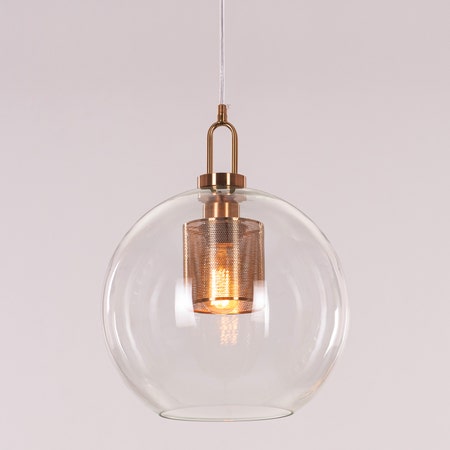 Good To Glow (Medium, Gold) Clear Glass Round Pendant Light