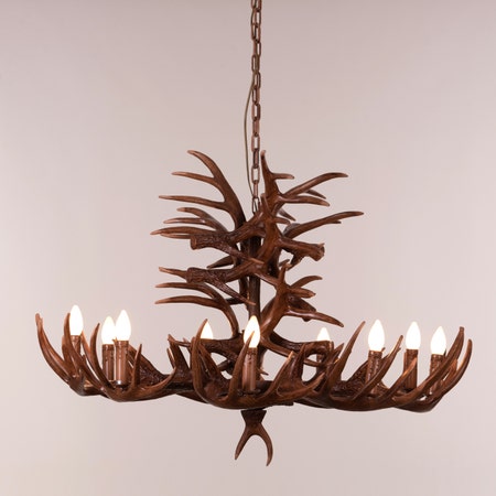 Ski Apres (Large, Brown) Antler Chandelier