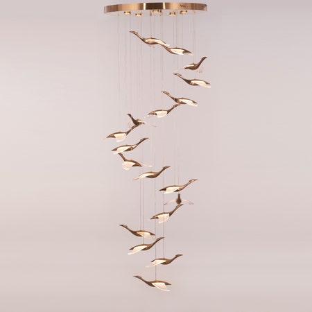 Before I Wake (Large, Gold, Dimmable LED with Remote Control) Double Height Chandelier