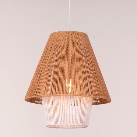 Say What You Mean (Brown, White) Rattan Pendant Light